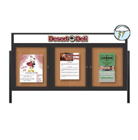 Freestanding Enclosed Outdoor Bulletin Boards 84" x 48" with Message Header and Posts (3 DOORS)