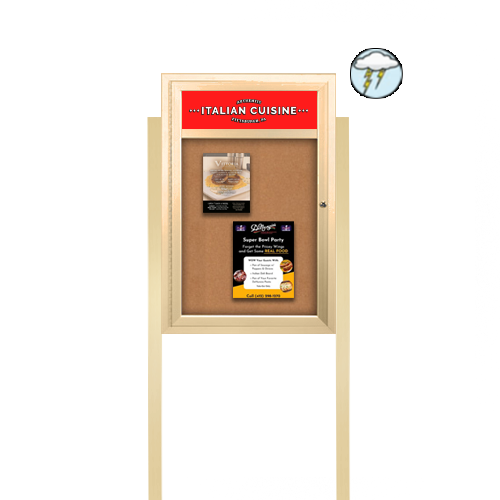 SwingCase Free-Standing 19 x 24 LED Lighted Outdoor Bulletin Board + 2 Posts | Enclosed Metal Cabinet with Personalized Message Header