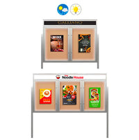 Free-Standing EXTREME WeatherPlus™ Enclosed Outdoor Bulletin Boards with Message Header | Multiple Locking 2 and 3 Door Display Cases | LED Lights