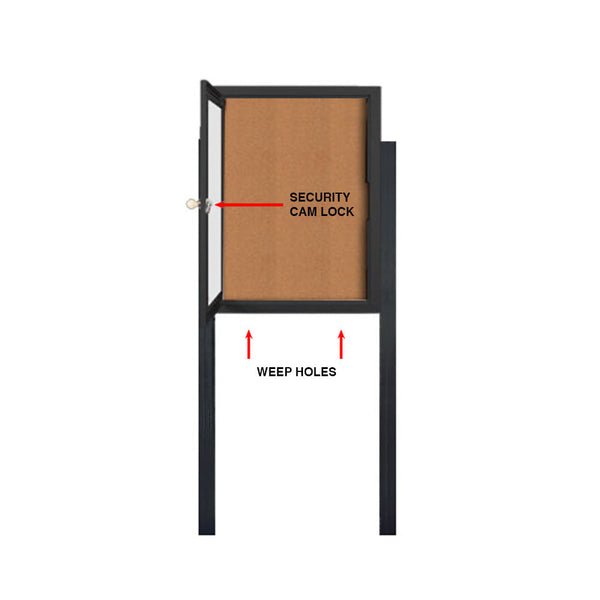 SwingCase Standing 18x24 Lighted Outdoor Bulletin Board Case w Posts (One Door)