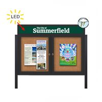 Outdoor Enclosed 96x48 Bulletin Cork Boards with ILLUMINATED HEADER (with Radius Edge & Leg Posts) (2 DOORS)