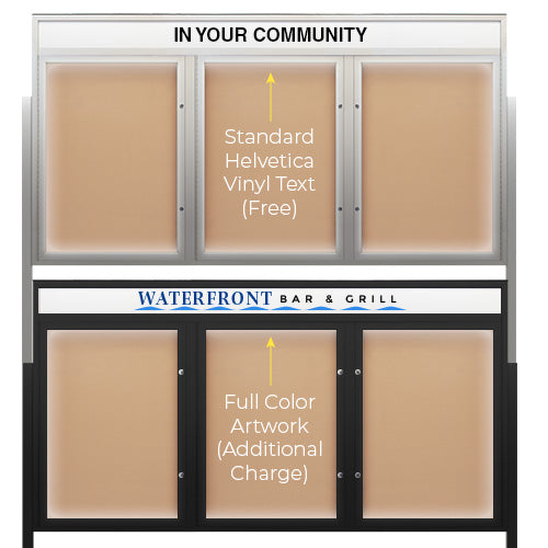 Freestanding EXTREME WeatherPlus™ Radius Edge Enclosed Outdoor Bulletin Boards with Message Header and LED Lighting | Locking 2 and 3 Door Display Cases 35+ Sizes