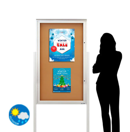 Free Standing EXTREME WeatherPLUS™ Extra Large Outdoor Enclosed Bulletin Board with Posts | XL Single Door 15+ Sizes