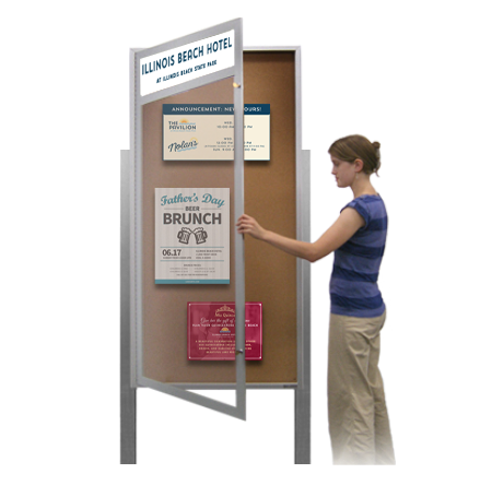 48 x 60 Extra Large Outdoor Enclosed Bulletin Board Display Case w Header and Posts (One Door)