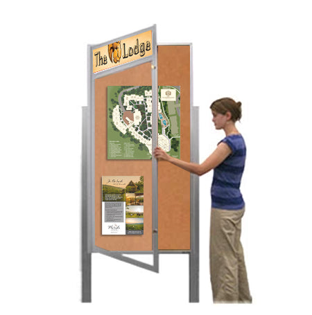 24 x 96 Extra Large Outdoor Enclosed Bulletin Board Lighted Display Case w Header and Posts (One Door)