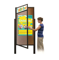 36 x 72 Extra Large Outdoor Enclosed Bulletin Board Lighted Display Case w Header and Posts (One Door)