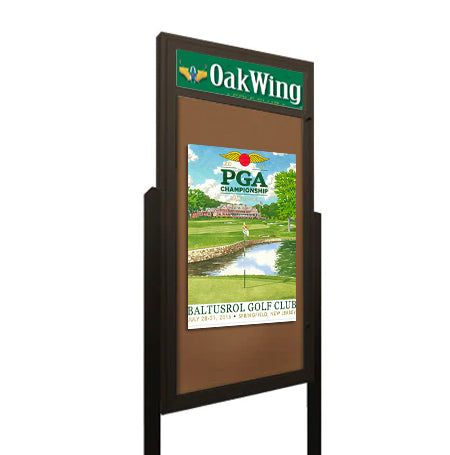 48 x 60 Extra Large Outdoor Enclosed Bulletin Board Lighted Display Case w Header and Posts (One Door)