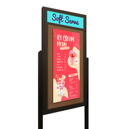 48 x 96 Extra Large Outdoor Enclosed Bulletin Board Lighted Display Case w Header and Posts (One Door)