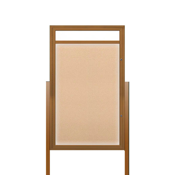 Extra Large Free-Standing Outdoor Enclosed Bulletin Board Cases with Header and LED Lights | Single Door SwingCase 15+ Metal Cabinet Sizes