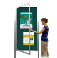 24x84 Extra Large Outdoor Enclosed Bulletin Board w Light on Posts (One-Door)