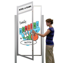 XL Outdoor Enclosed Dry Erase MarkerBoard Stand with Radius Edge, Header & Light - White Porcelain Steel