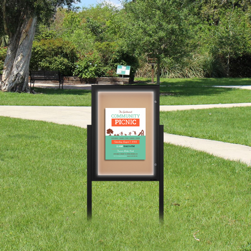 EXTREME WeatherPLUS™ Radius Edge Outdoor Enclosed Poster Case Stands with LED LIGHTS | Shown In Black Frame Finish