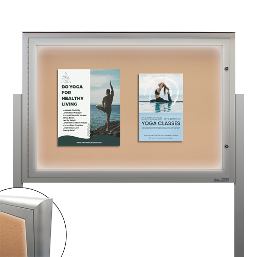 EXTREME WeatherPLUS™ Radius Edge Outdoor Enclosed Poster Case Stands with LED LIGHTS | Shown In Landscape Orientation