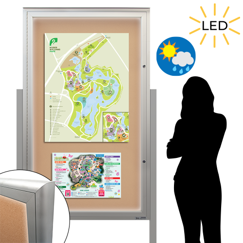 EXTREME WeatherPLUS™ XL Standing Radius Edge Outdoor Enclosed Poster Cases | LED LIGHTS | Single Locking Door with 15+ Sizes