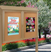 Outdoor Message Center Cork Bulletin Board 45" x 36" with Posts | Double Doors Information Boards