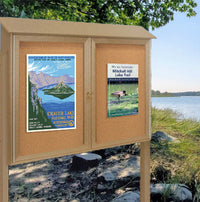 Outdoor Message Center Cork Bulletin Board 60" x 24" with Posts | Double Doors Information Boards