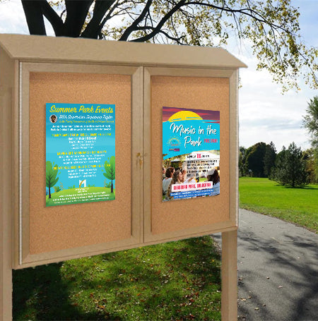 60 x 40 Outdoor Message Center Cork Bulletin Board with Posts | Double Doors Information Boards