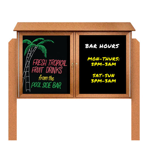 40" x 40" Outdoor Message Center - Double Door Magnetic Black Dry Erase Board with Header and Posts