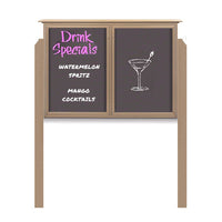 48" x 36" Outdoor Message Center - Double Door Magnetic Black Dry Erase Board with Header and Posts