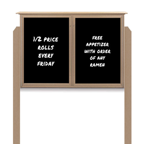 60" x 24" Outdoor Message Center - Double Door Magnetic Black Dry Erase Board with Header and Posts