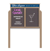 48" x 36" Outdoor Message Center - Double Door Magnetic Black Dry Erase Board with Header and Posts