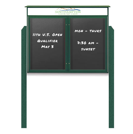42" x 32" Outdoor Message Center - Double Door Magnetic Black Dry Erase Board with Header and Posts