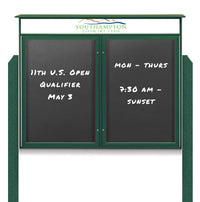 42" x 32" Outdoor Message Center - Double Door Magnetic Black Dry Erase Board with Header and Posts