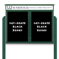 48" x 48" Outdoor Message Center - Double Door Magnetic Black Dry Erase Board with Header and Posts