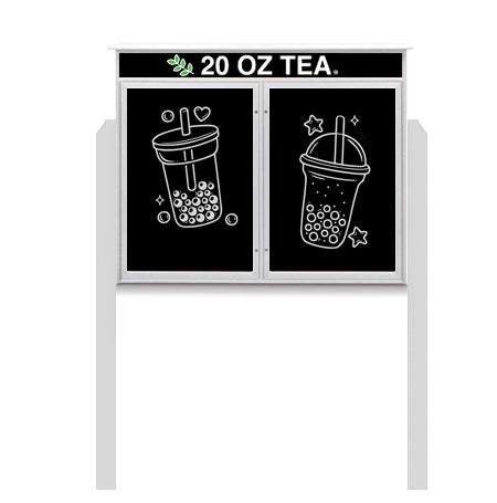50" x 40" Outdoor Message Center - Double Door Magnetic Black Dry Erase Board with Header and Posts