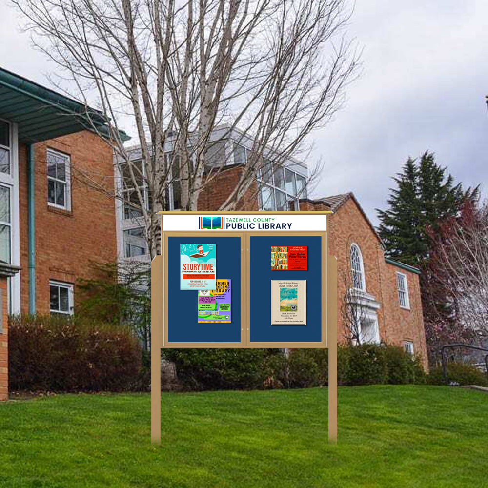 Two Door 60x40 Outdoor Message Center Cork Board on 2 Posts + Header ...