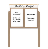 48" x 48" Standing Outdoor Message Center - Double Door Magnetic White Dry Erase Board with Header