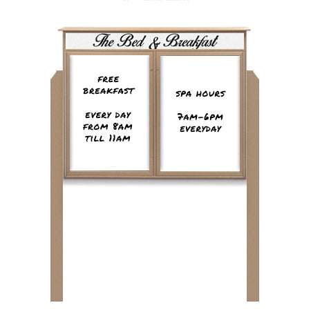 48" x 48" Standing Outdoor Message Center - Double Door Magnetic White Dry Erase Board with Header
