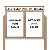52" x 40" Standing Outdoor Message Center - Double Door Magnetic White Dry Erase Board with Header