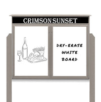 60" x 48" Standing Outdoor Message Center - Double Door Magnetic White Dry Erase Board with Header