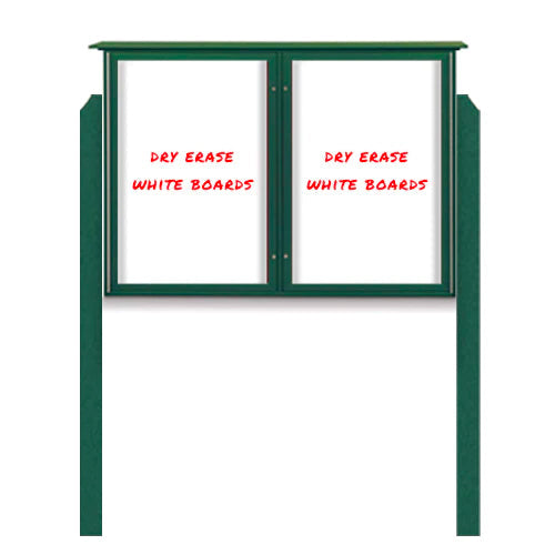 Outdoor Message Center Magnetic White Dry Erase Board - 42" x 32" | Double Door with Posts
