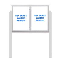 45" x 36" Outdoor Message Center - Double Door Magnetic White Dry Erase Board with Posts
