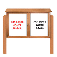 60" x 24" Outdoor Message Center - Double Door Magnetic White Dry Erase Board with Posts