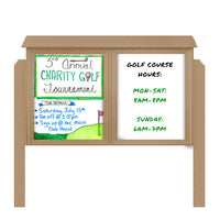 60" x 30" Outdoor Message Center - Double Door Magnetic White Dry Erase Board with Posts