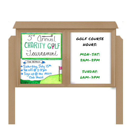 60" x 30" Outdoor Message Center - Double Door Magnetic White Dry Erase Board with Posts