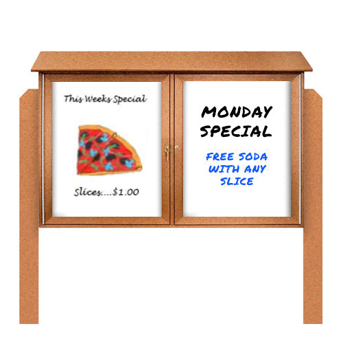 60" x 36" Outdoor Message Center - Double Door Magnetic White Dry Erase Board with Posts