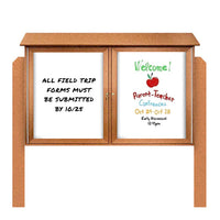60" x 40" Outdoor Message Center - Double Door Magnetic White Dry Erase Board with Posts