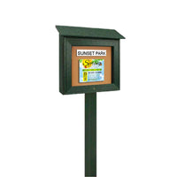 Outdoor "MINI" Message Center Cork Board 16 x 34 with Single Post | Left Hinged Single Door Cabinet