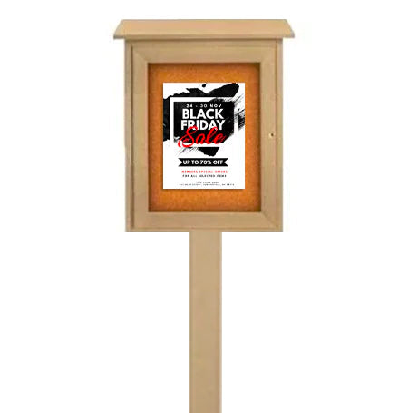 11 x 14 Outdoor Message Center Cork Board with Post | LEFT Hinged Single Door Information Board