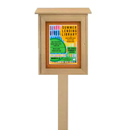 8.5x14 Outdoor Message Center with Posts and Cork Board Wall Mounted - LEFT Hinged