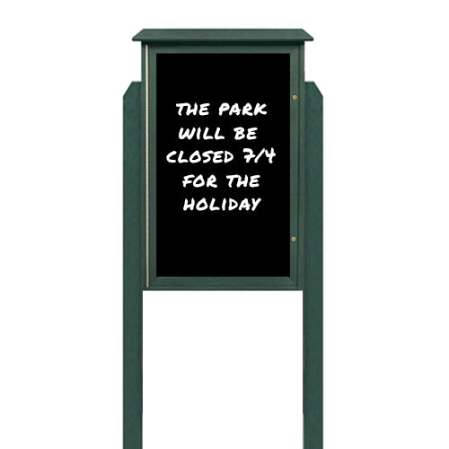 24" x 48" Outdoor Message Center - Magnetic Black Dry Erase Board with Posts