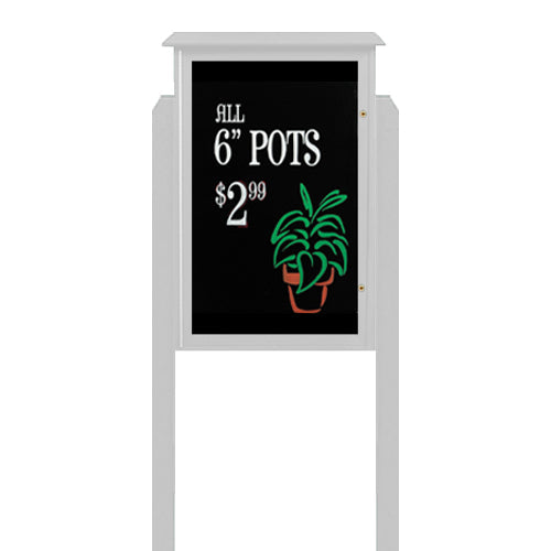 24" x 60" Outdoor Message Center - Magnetic Black Dry Erase Board with Posts