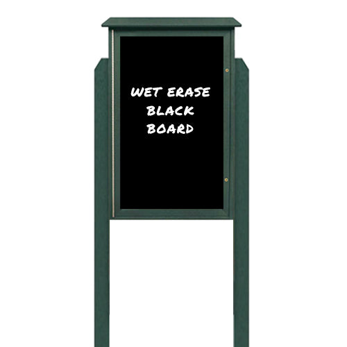 36" x 36" Outdoor Message Center - Magnetic Black Dry Erase Board with Posts