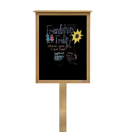 11" x 17" Outdoor Message Center - Magnetic Black Dry Erase Board with Posts