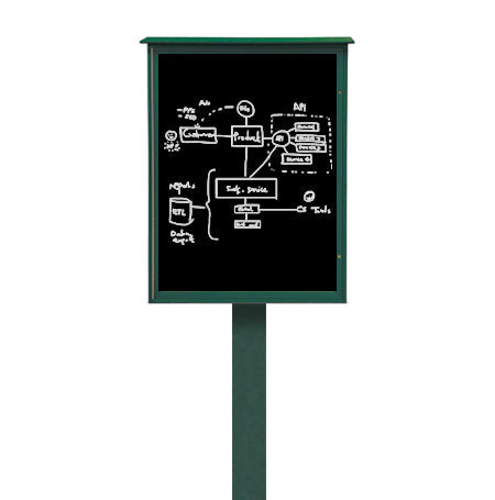 12" x 18" Outdoor Message Center - Magnetic Black Dry Erase Board with Posts