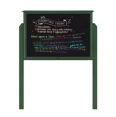20" x 20" Outdoor Message Center - Magnetic Black Dry Erase Board with Posts